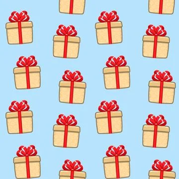 Gift box tied with a red bow seamless vector pattern Stock Illustration