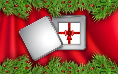 Gift box in tin box on the red cloth Stock Illustration