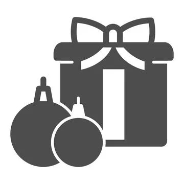 Gift Box with toy ball solid icon, Winter season concept, Christmas composition イラスト素材