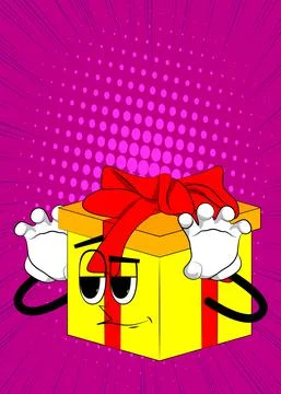 Gift Box with is trying to scare you as a cartoon character. Holiday, Celebra Stock Illustration