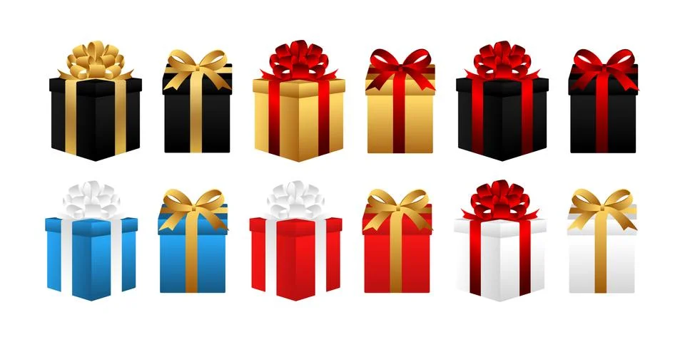 Gift Box vector with colorful box and ribbon isolated on white background. Re Stock-Illustration