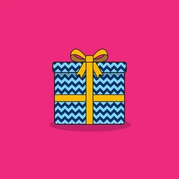 A gift box vector icon in flat 2D style with blue waves design on pink back.. Stockillustratie