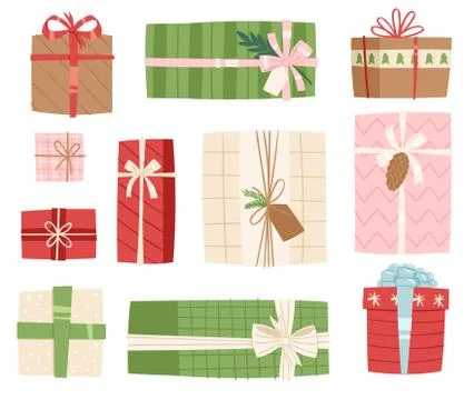 Gift box vector present packs Christmas or Birthday flat illustration Stock Illustration