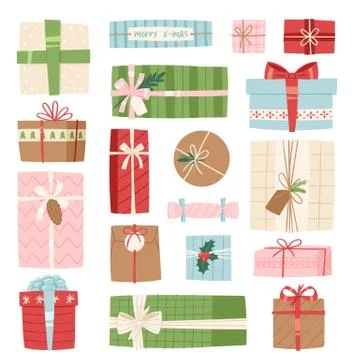 Gift box vector present packs Christmas or Birthday flat illustration Stock Illustration