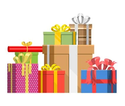 Gift box vector present packs for Christmas or Birthday Party card flat Stock Illustration