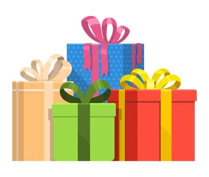 Gift box vector present packs for Christmas or Birthday Party card flat 스톡 일러스트