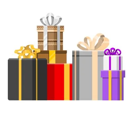 Gift box vector present packs for Christmas or Birthday Party card flat Illustrazione stock