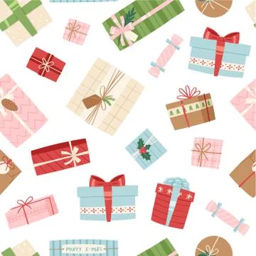 Gift box vector seamless pattern of present packs for Christmas or Birthday Stock Illustration
