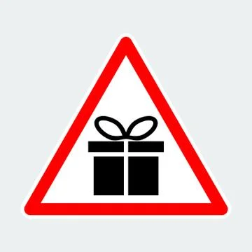 Gift box, warning triangle road sign Stock Illustration
