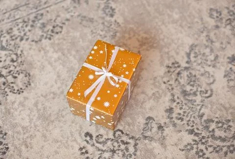 Gift box on white background. Present in craft and colored paper decorated with Stock Photos