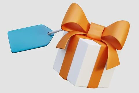 Gift box on white background with tag or label, 3d render Stock Illustration