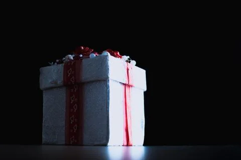 Gift box white with red Stock Photos