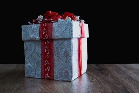 Gift box white with red Stock Photos