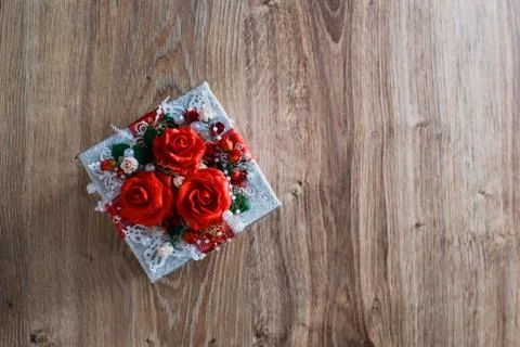 Gift box white with red Stock Photos