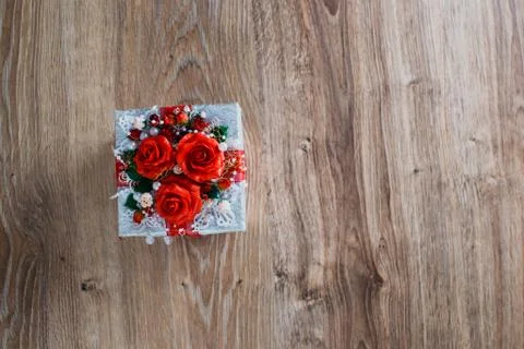 Gift box white with red Stock Photos