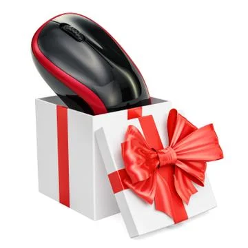 Gift box with wireless computer mouse, 3D rendering Illustrazione stock