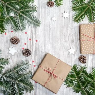 Gift box on wood background Stock Photos