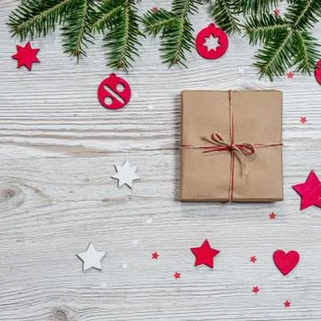 Gift box on wood background Stock Photos