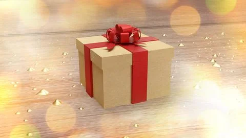 Gift box on. Wood table 3d rendering for holiday content.. 스톡 일러스트