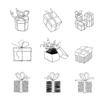 Gift box for xmas designs. set of nine illustrations.vector, eps8 Ilustración de archivo