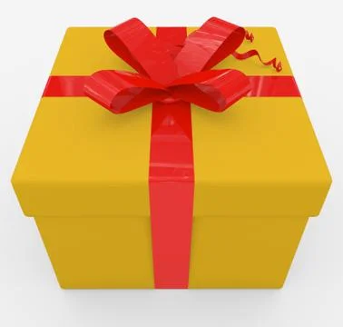 Gift box - yellow box, red ribbon - isolated on white Stock Illustration