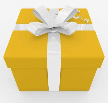 Gift box - yellow box, white ribbon - isolated on white Stock Illustration