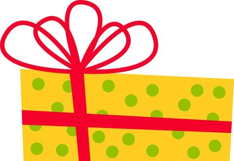 The gift box is yellow with a red bow for all holidays. Stock Illustration