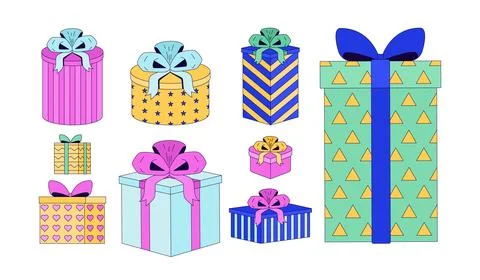 Gift boxes 2D cartoon objects set Stock Illustration