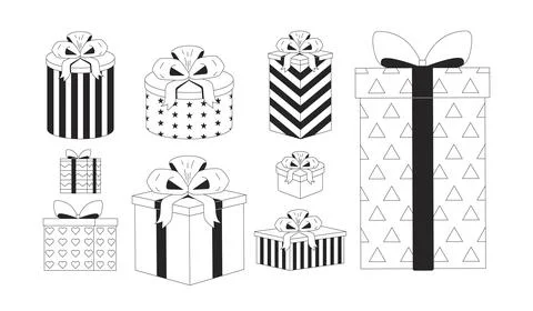 Gift boxes 2D line objects set Stock Illustration