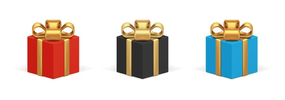 Gift boxes 3d square with gold ribbon vector icon 스톡 일러스트