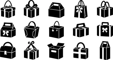 Gift boxes and bags collection with bows for holidays and celebrations Stock Illustration