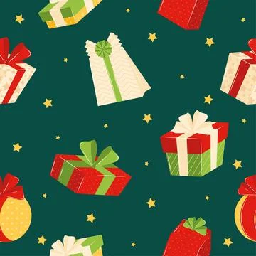 Gift boxes and bags pattern background, Vector Stock Illustration