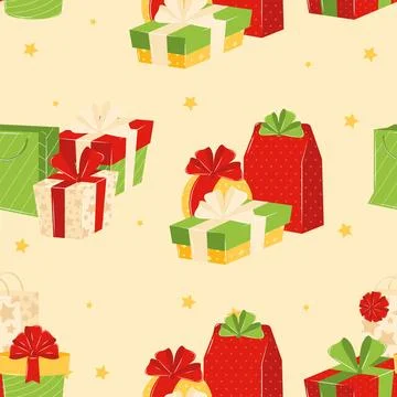 Gift boxes and bags pattern background, Vector Illustrazione stock