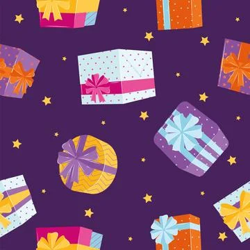 Gift boxes and bags pattern background, Vector 스톡 일러스트