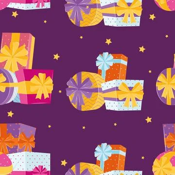 Gift boxes and bags pattern background, Vector Illustrazione stock