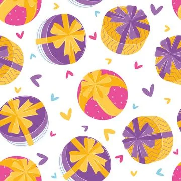 Gift boxes and bags pattern background, Vector Illustrazione stock