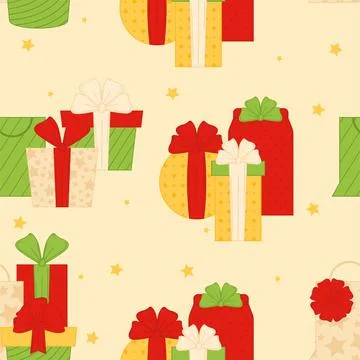 Gift boxes and bags pattern background, Vector Stock Illustration