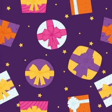 Gift boxes and bags pattern background, Vector 스톡 일러스트