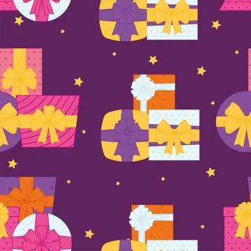 Gift boxes and bags pattern background, Vector 스톡 일러스트