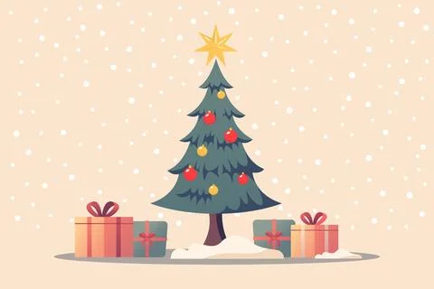 Gift boxes and christmas tree cartoon illustration Stock Illustration