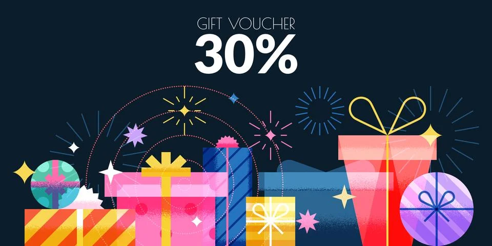 Gift boxes and fireworks background. Vector illustration. Sale banner, birt.. Stock Illustration