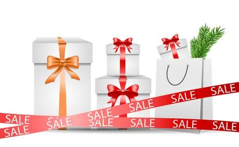 Gift boxes and packages with purchases for Christmas and New Year, the concept Stock Illustration