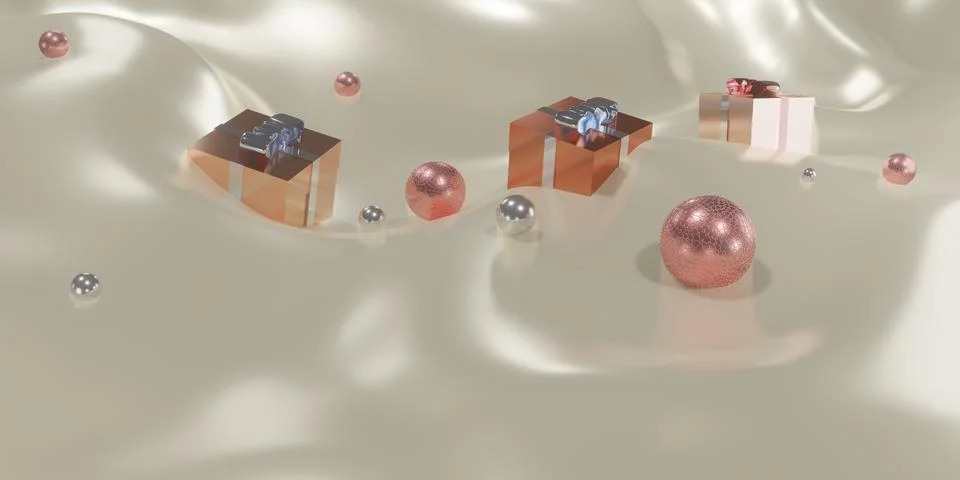 Gift boxes and plexiglass on waves of fabric christmas and new year backgroun イラスト素材