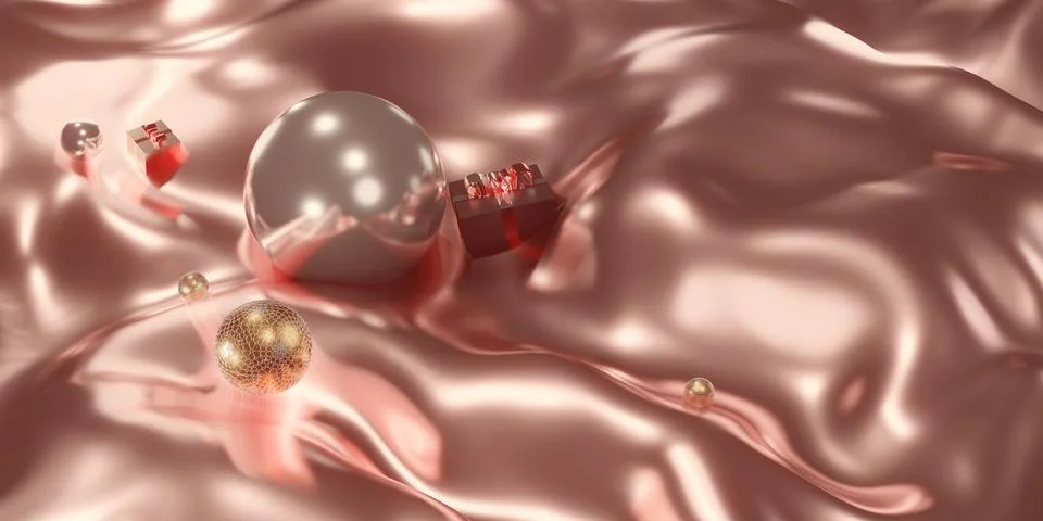 Gift boxes and plexiglass on waves of fabric christmas and new year backgroun Stock Illustration