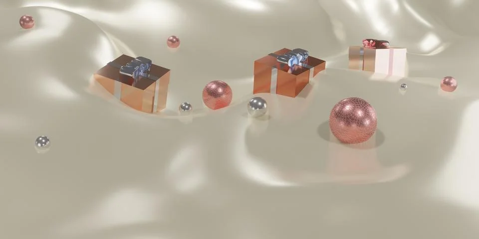 Gift boxes and plexiglass on waves of fabric christmas and new year backgro.. Stock Illustration