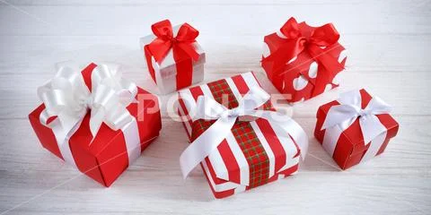 Gift boxes and present for christmas on wood table Stock Photos