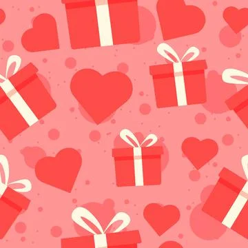Gift boxes and red hearts seamless pattern. Stock Illustration