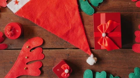 Gift boxes and santa hats on christmas day Stock Footage 142002829