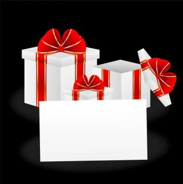 Gift boxes and sheet of paper with a mestome for text Stock Illustration