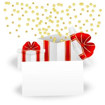 Gift boxes and sheet of paper with a mestome for text Stock Illustration